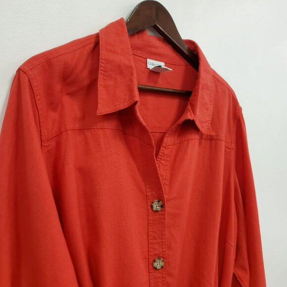 Cabin Creek Womens Linen Button Up Tunic Top Size 3X Red Belted Costal Beach - Picture 2 of 10